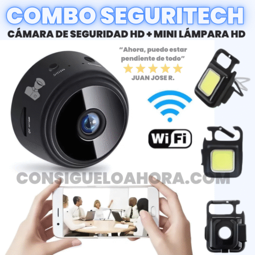 COMBO SEGURITECH: MINI CÁMARA HD + MINI LAMPARA PORTATIL
