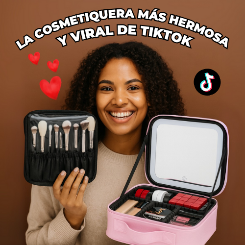🎁💄 Cosmetiquera HERMOSA con Espejo + REGALO de KIT DE BROCHAS