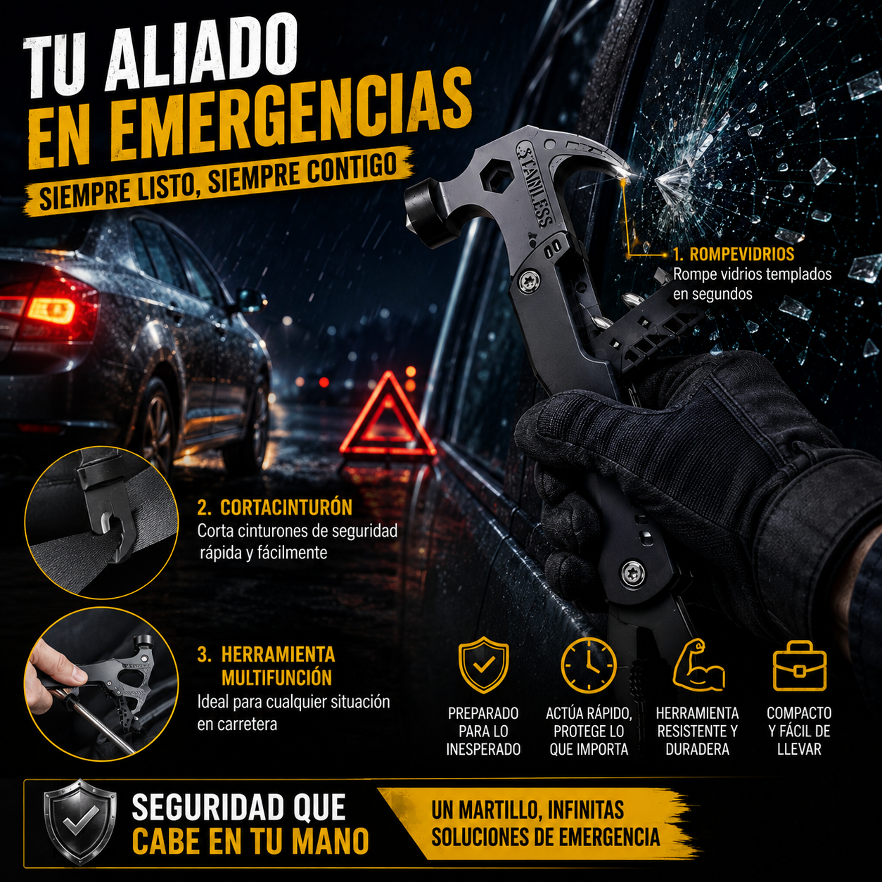 🛠️ Martillo tactico 22 en 1 Funciones - Perfecto para todo!