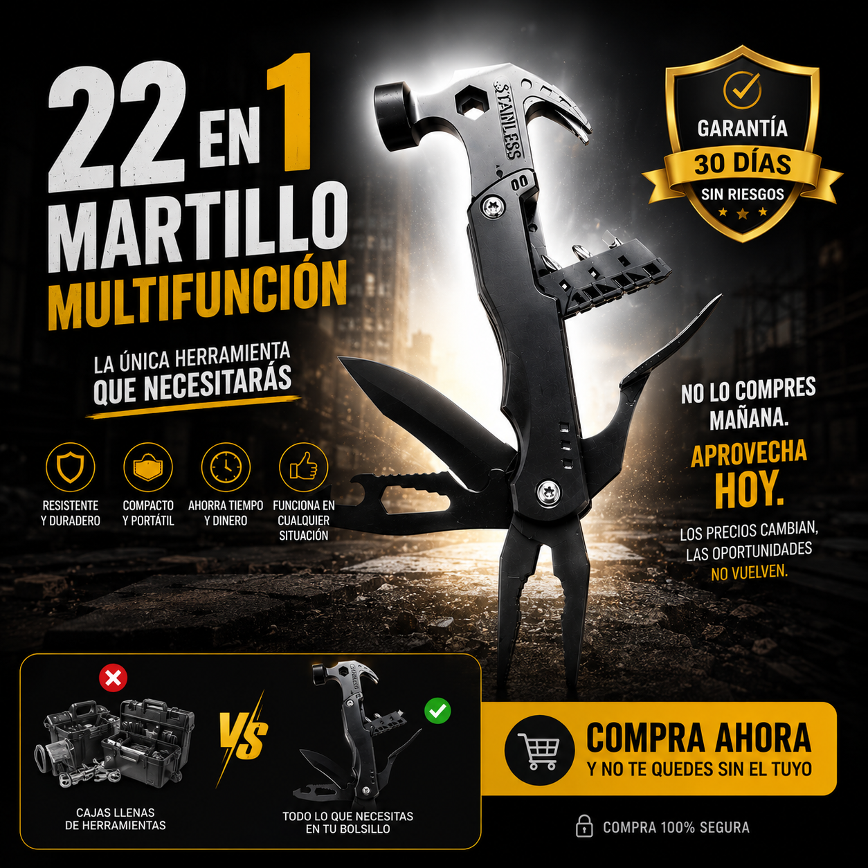 🛠️ Martillo tactico 22 en 1 Funciones - Perfecto para todo!