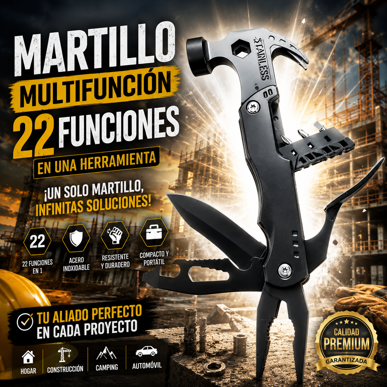 🛠️ Martillo tactico 22 en 1 Funciones - Perfecto para todo!