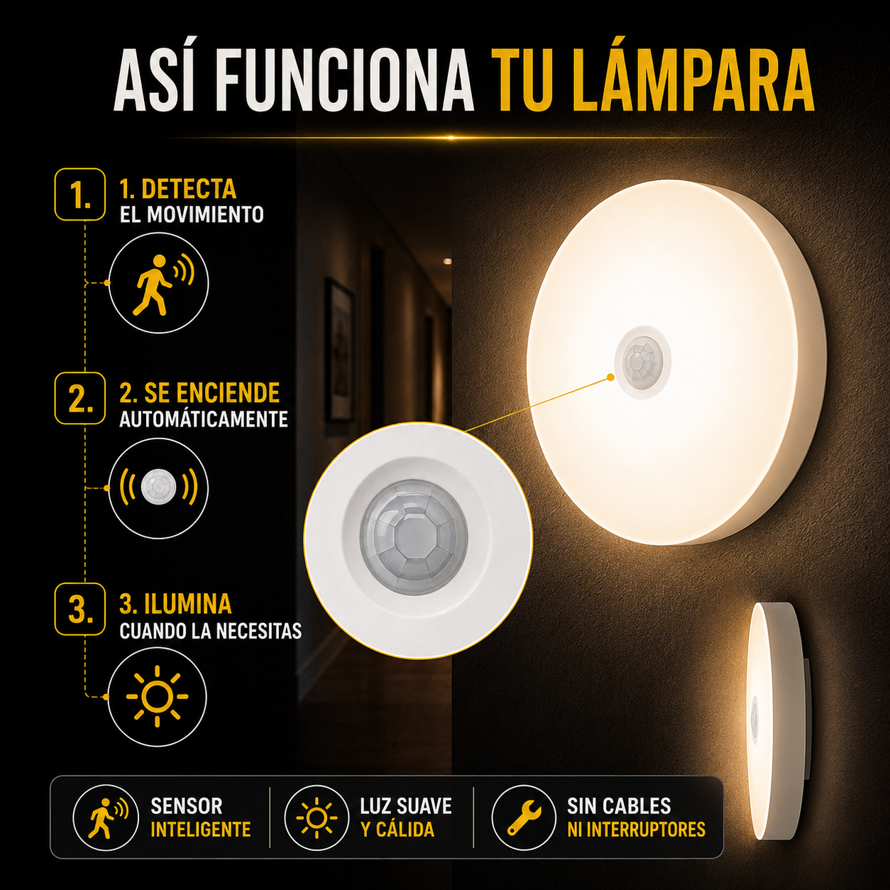 🔦 Kit X6 Lámparas Inteligentes con Sensor de Movimiento + Control Remoto