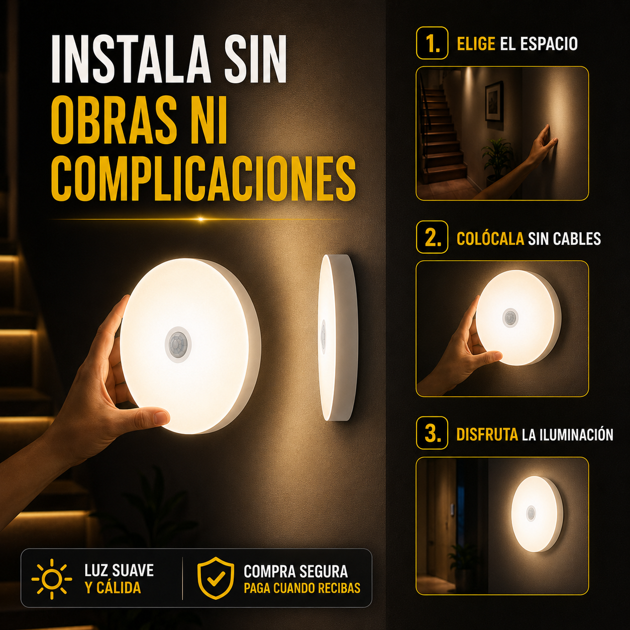 🔦 Kit X6 Lámparas Inteligentes con Sensor de Movimiento + Control Remoto
