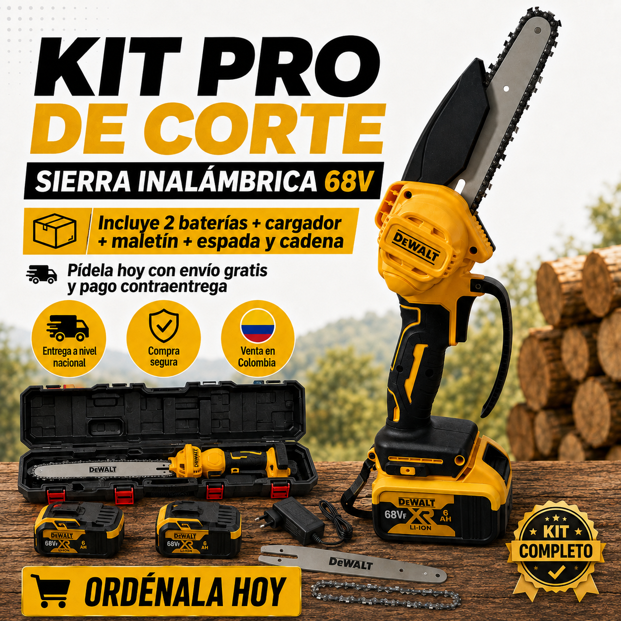 🪵 KIT PROCUT DEWALT 68V – SIERRA INALÁMBRICA + DOBLE BATERÍA