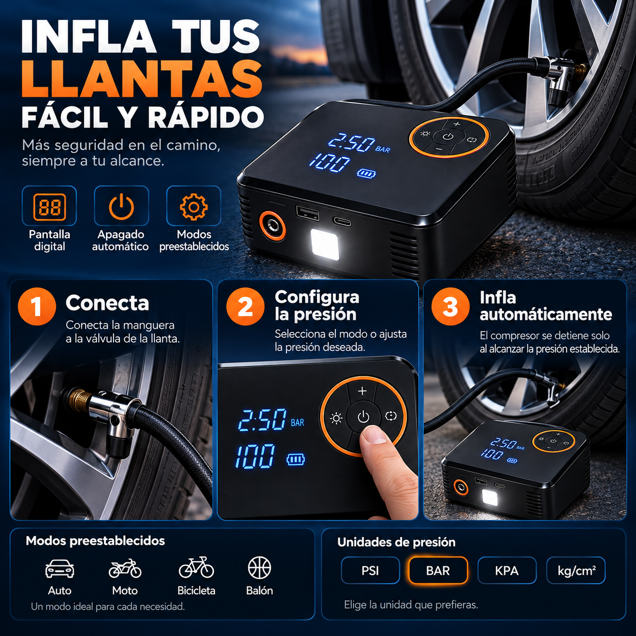 🚗 Potente Iniciador de batería 5 en 1 para carro, moto, celular...
