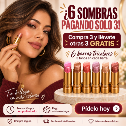 💄 Sombra Facial Tricolor en Barra X3 + 3 GRATIS
