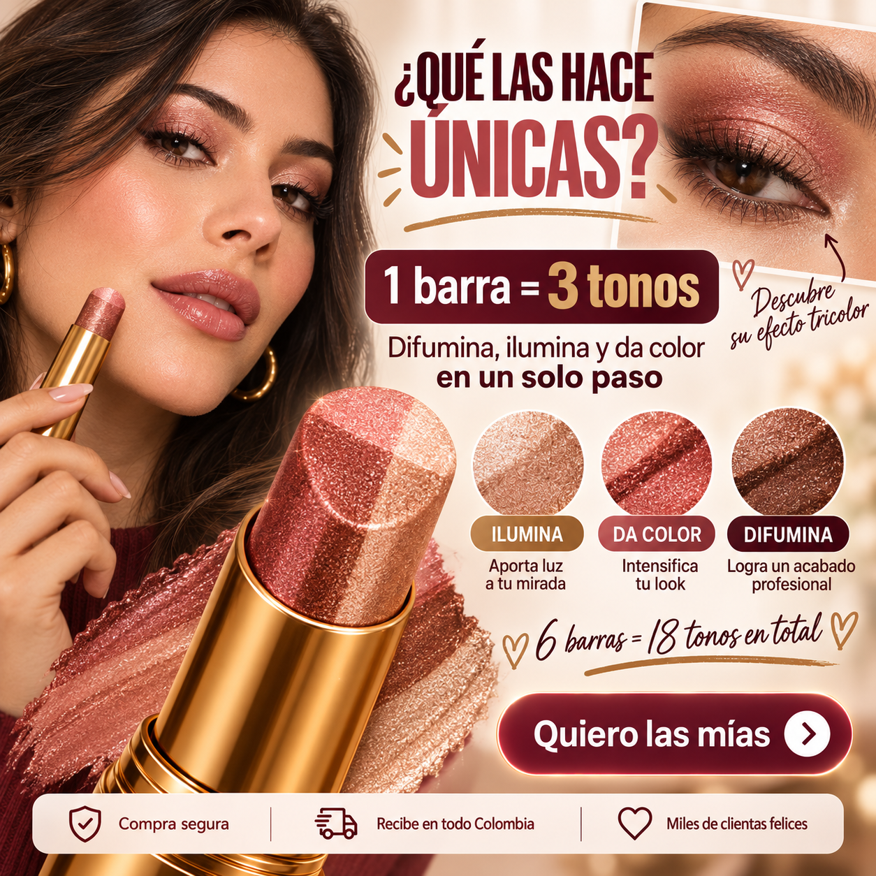 💄 Sombra Facial Tricolor en Barra X3 + 3 GRATIS