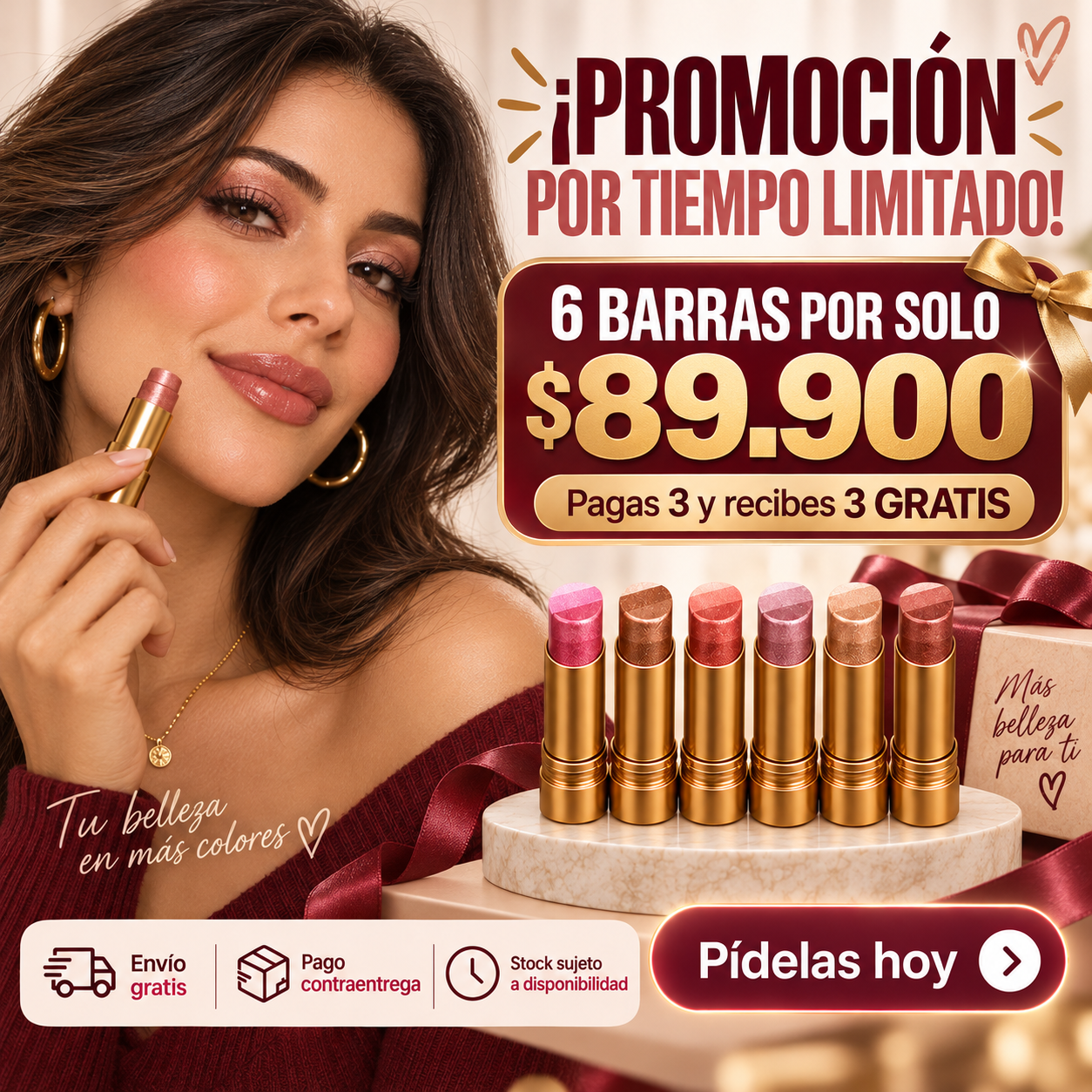 💄 Sombra Facial Tricolor en Barra X3 + 3 GRATIS