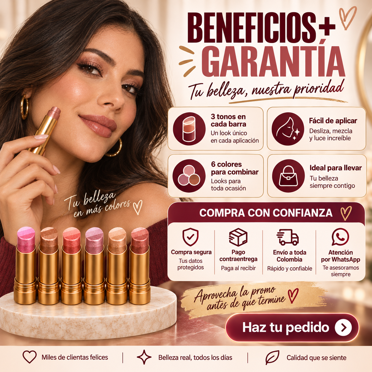 💄 Sombra Facial Tricolor en Barra X3 + 3 GRATIS